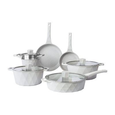 Country Kitchen Induction Cookware Sets - 13 Piece Nonstick Cast Aluminum  Pots and Pans with BAKELITE Handles, Glass Lids -Cream