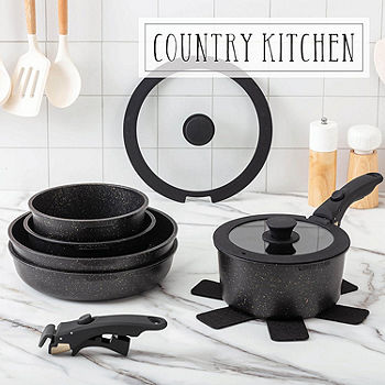 Country Kitchen Nonstick Cookware Sets - 6 Piece Nonstick Cast Aluminum Pots  and