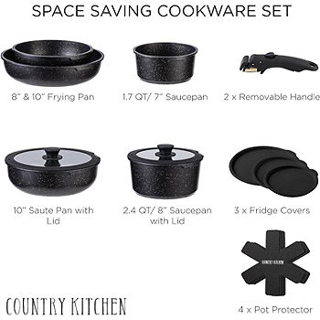  Country Kitchen 16 Piece Pots And Pans Set - Safe Nonstick  Ceramic Coating Kitchen Cookware