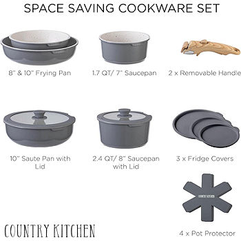 Country Kitchen 16-pc. Aluminum Nonstick Cookware Set with Detachable  Handles RWHCS16CR - JCPenney