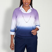 Alfred Dunner® A Fresh Start Stripe Collar Layered Sweater with Necklace