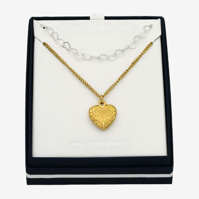 Womens 14K Gold Over Brass Pure Silver Over Brass Heart 2-pc. Necklace Set