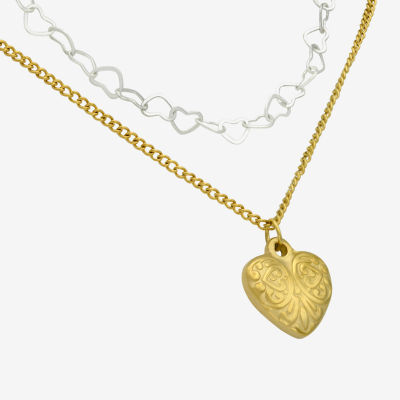 Womens 14K Gold Over Brass Pure Silver Over Brass Heart 2-pc. Necklace Set