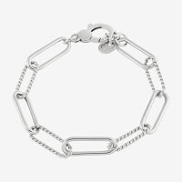 Sterling Silver 7.5 Inch Hollow Paperclip Chain Bracelet, One Size