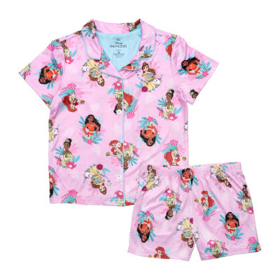 Disney Collection Little & Big Kid Girls Princess V-Neck Short Sleeve 2-pc. Pajama Sets