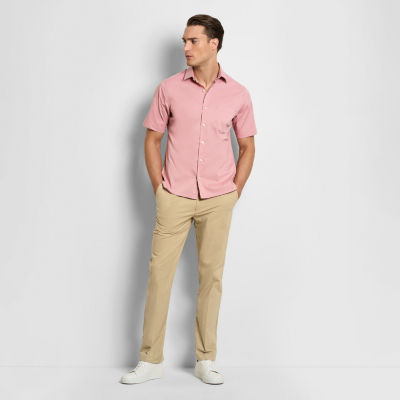 Van Heusen Everyday Defense Stain Shield Mens Short Sleeve Slim Fit Stretch Fabric Wrinkle Free Button-Down Shirt