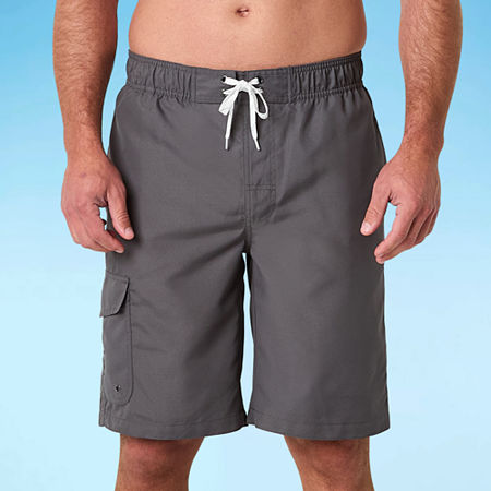 St. John's Bay Mens Drawstring Waist Swim Trunks, Small, Gray