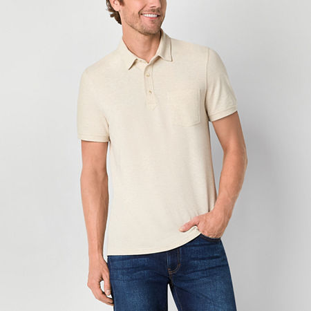 mutual weave Mens Regular Fit Easy-on + Easy-off Adaptive Short Sleeve Polo Shirt, Medium, White