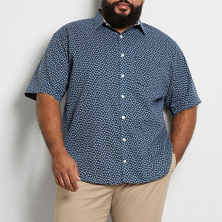 Van Heusen Stain Shield Big and Tall Mens Regular Fit Short Sleeve Floral Button-Down Shirt, 3x-large, Blue