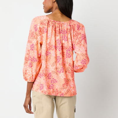 St. John's Bay Womens Split Tie Neck 3/4 Sleeve Blouse
