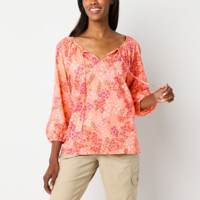 St. John's Bay Womens Split Tie Neck 3/4 Sleeve Blouse