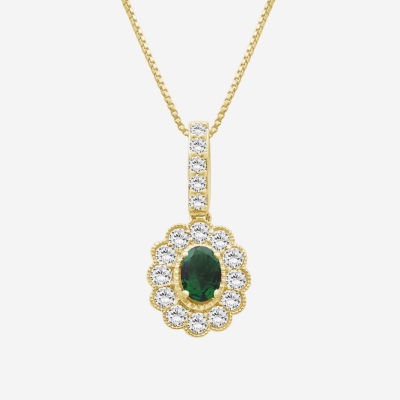 Womens Oval-cut Gemstone & 1 CT. T.W. Lab-Grown Diamond 10K Gold Pendant Necklace