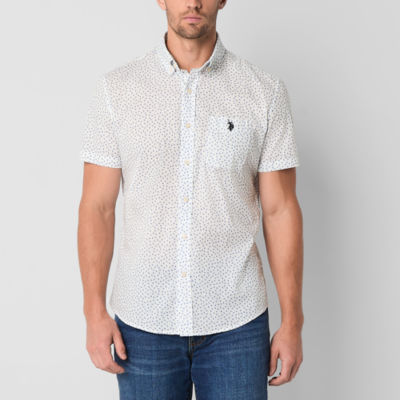 U.S. Polo Assn. Mens Short Sleeve Classic Fit Stretch Fabric Embroidered Button-Down Shirt
