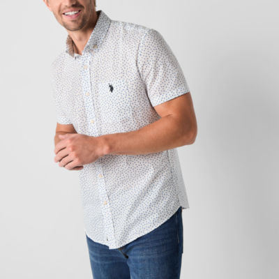 U.S. Polo Assn. Mens Short Sleeve Classic Fit Stretch Fabric Embroidered Button-Down Shirt