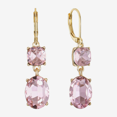 Monet Jewelry Womens Pink Glass Oval Drop Earrings