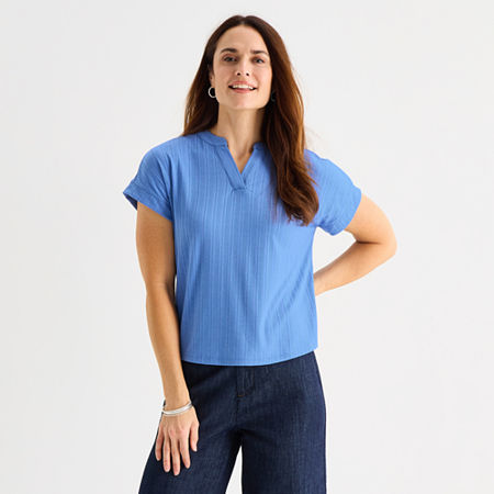 Liz Claiborne Womens V Neck Short Sleeve Blouse, Xx-large, Blue