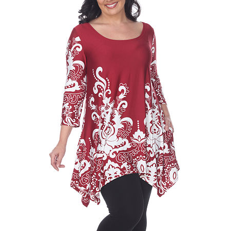 White Mark Plus Yanette Womens Scoop Neck 3/4 Sleeve Tunic Top, 3x, Red