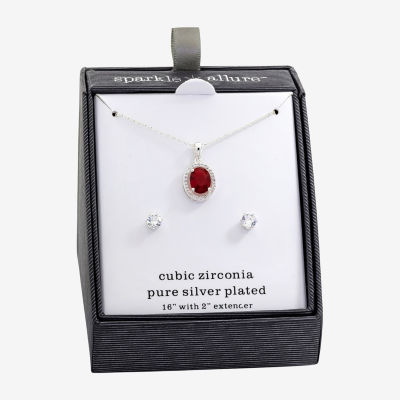 Sparkle Allure Womens Red Crystal Pure Silver Over Brass Oval 2-pc. Jewelry Set
