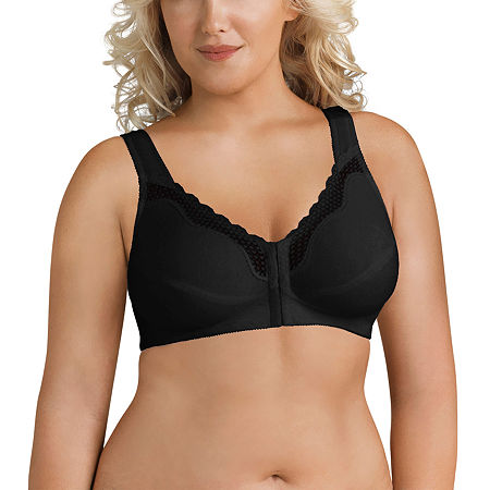 Exquisite Form Women's FULLY Wireless Cotton Back & Posture Support Bra with Front Closure & Lace- 5100531, Dd, Black