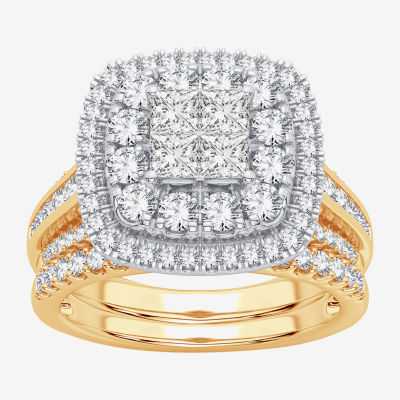 Limited Edition! Womens 1 CT. T.W. Genuine White Diamond 10K Gold Cushion Halo Bridal Set