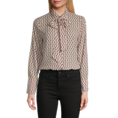 Worthington Womens Tie Neck Bow Blouse