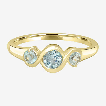 Silver Treasures Genuine Stone Womens 2MM Blue Topaz 14K Gold Over Silver 3-Stone Band, 7, Blue Topaz