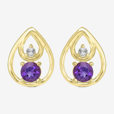 Silver Treasures Genuine Stone 14K Gold Over Silver Stud Earrings