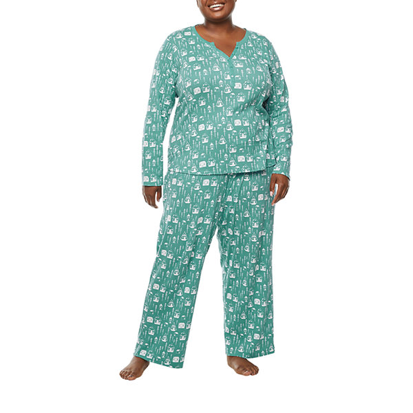 North Pole Trading Co. Nordic Village Womens Long Sleeve 2-pc. Pant Pajama Set