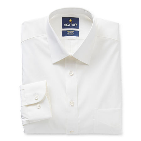 Stafford Smart Tech Mens Regular Fit Stretch Fabric Wrinkle Free Long Sleeve Dress Shirt, 15-15.5 34-35, White
