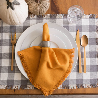 Design Imports Gray Heavyweight Check Fringed 6-pc. Table Linen Set