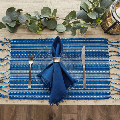 Design Imports Blue Tonal Stripe With Fringe 6-pc. Table Linen Sets