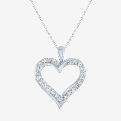 G-H / Si2-I1) Womens 1/ CT. T.W. Lab Grown White Diamond 10K White Gold Heart Pendant Necklace