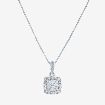 (G-H / Si2-I1) Womens 1/6 CT. T.W. Lab Grown White Diamond 10K White Gold Cushion Pendant Necklace