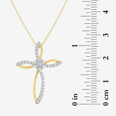 G-H / Si2-I1) Womens 1/ CT. T.W. Lab Grown White Diamond 10K Gold Cross Pendant Necklace