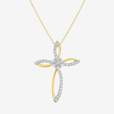(G-H / Si2-I1) Womens 1/3 CT. T.W. Lab Grown White Diamond 10K Gold Cross Pendant Necklaces