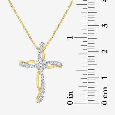 Diamond Blossom Womens 1/4 CT. T.W. Natural White Diamond 14K Gold Over Silver Sterling Silver Cross 18 Inch Pendant Necklace