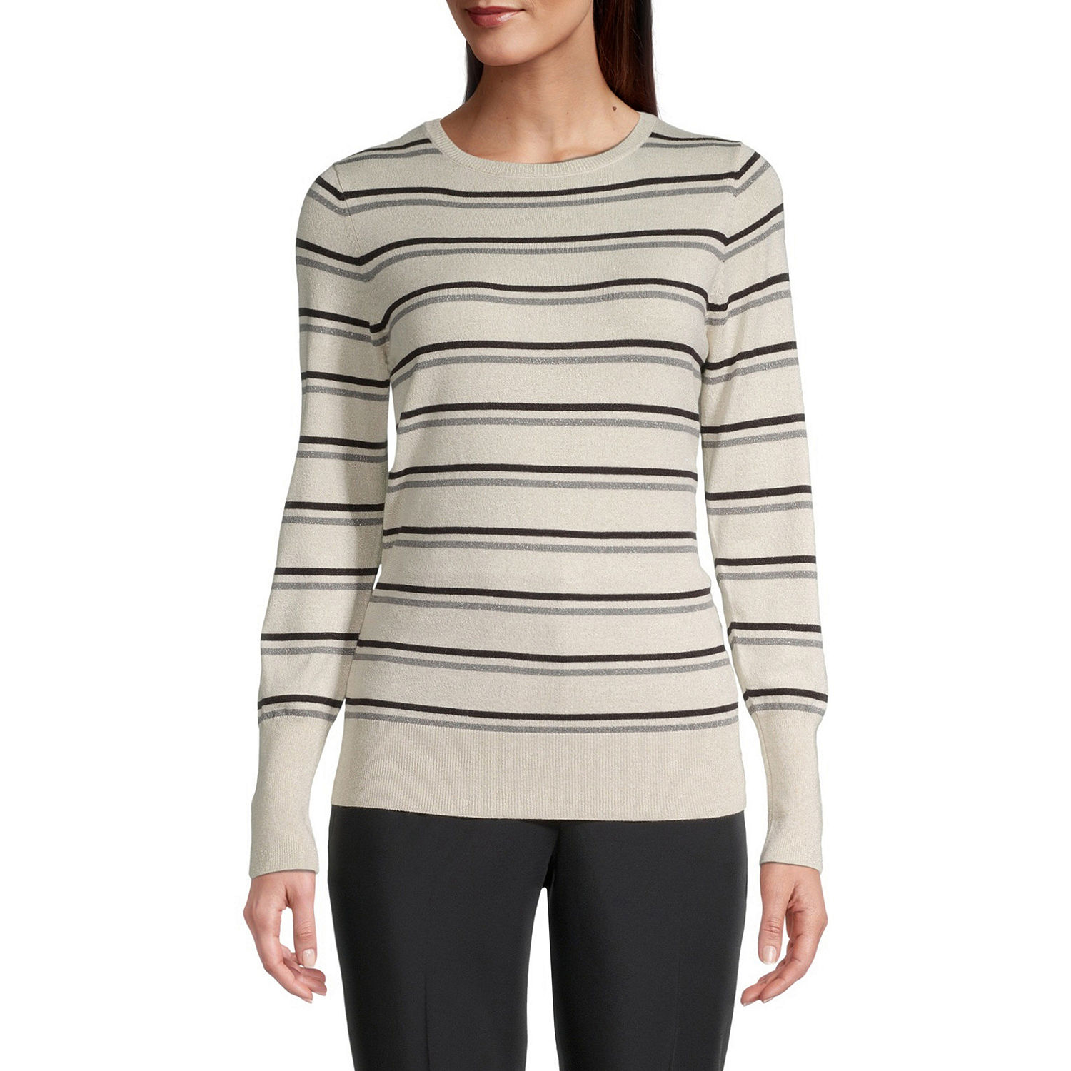 Worthington Tall Womens Crew Neck Long Sleeve Striped Pullover Sweater ...