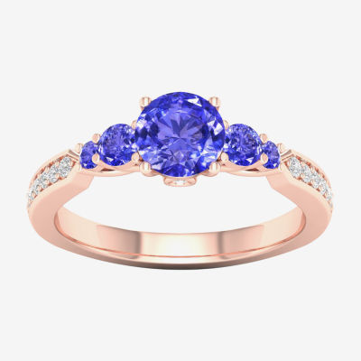 Modern Bride Gemstone Womens 1/10 CT. T.W. Genuine Blue Tanzanite 10K Rose Gold Round Side Stone Engagement Ring