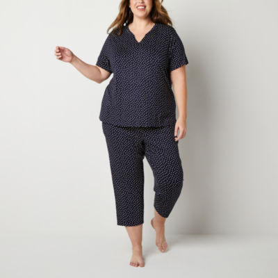 Liz Claiborne Cool and Calm Womens Plus 2-pc. V-Neck Short Sleeve Capri Pajama Set