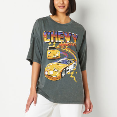 Juniors Chevy Motor Sports Oversized Womens Crew Neck Short Sleeve Graphic T-Shirt