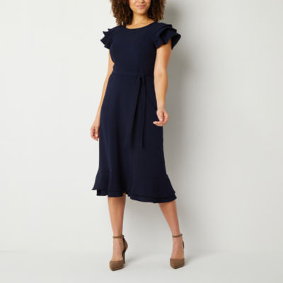 Perceptions Short Sleeve Midi Fit + Flare Dress