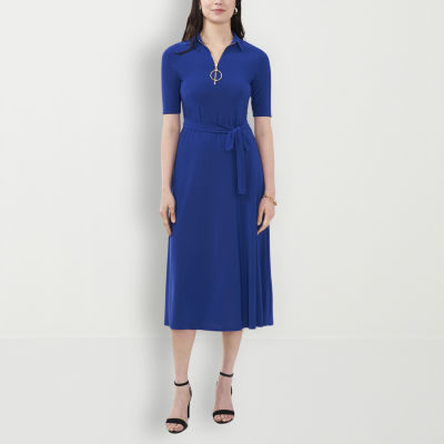 MSK Petite Short Sleeve Midi Fit + Flare Dress