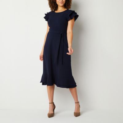 Perceptions Petite Short Sleeve Midi Fit + Flare Dress