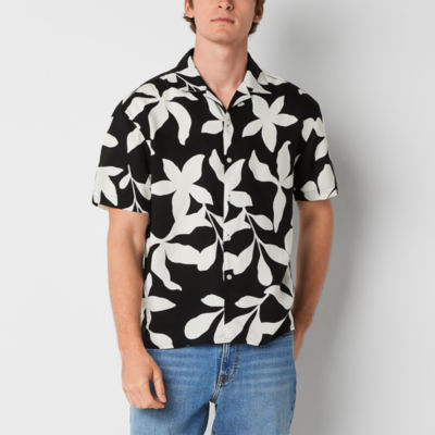 Arizona Mens Easy-on + Easy-off Adaptive Floral Button-Down Shirt