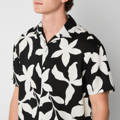 Arizona Mens Easy-on + Easy-off Adaptive Floral Button-Down Shirt