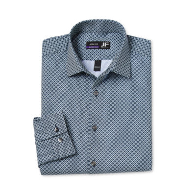 J. Ferrar 360 Performance Geometric Mens Super Slim Fit Stretch Fabric Long Sleeve Dress Shirt