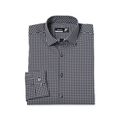 J. Ferrar Ultra Comfort Geometric Mens Regular Fit Wrinkle Free Long Sleeve Dress Shirt