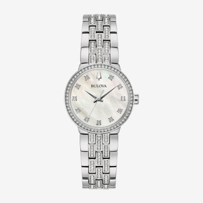 Bulova Classic Crystal Womens Crystal Accent Silver Tone Stainless Steel 2-pc. Watch Boxed Set 96x163