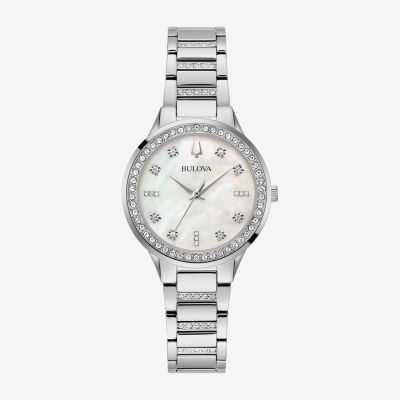 Bulova Classic Crystal Womens Crystal Accent Silver Tone Stainless Steel 2-pc. Watch Boxed Set 96x162