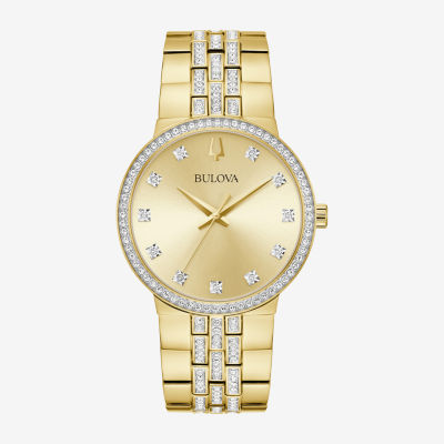 Bulova Crystal Mens Gold Tone Stainless Steel 2-pc. Watch Boxed Set 98k113